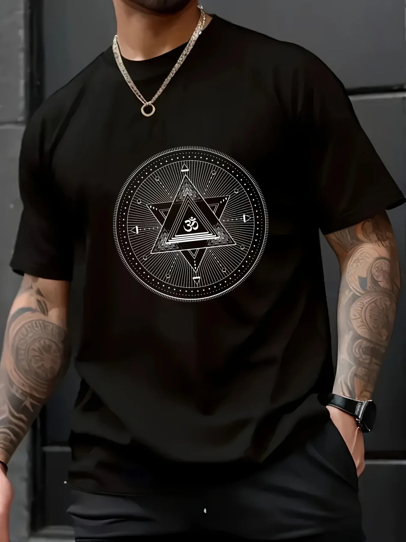 Geometric Pattern Print T-shirt, Men's Breathable Comfy Short Sleeve Tee, Men's Clothing For Summer Outdoors