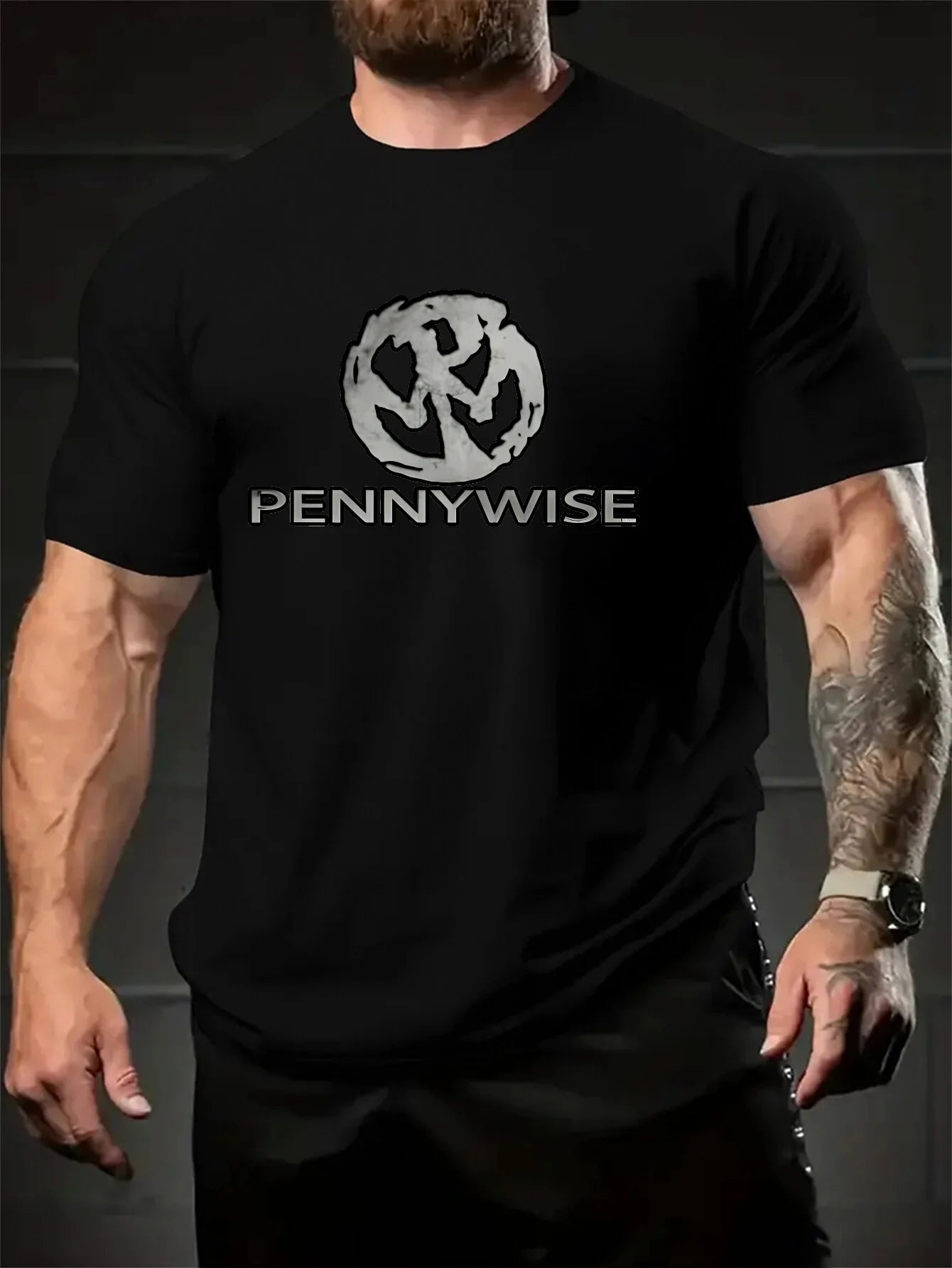 Men's Black Casual Summer Graphic T-Shirt - Round Neck, Short Sleeve, Polyester, Machine Washable