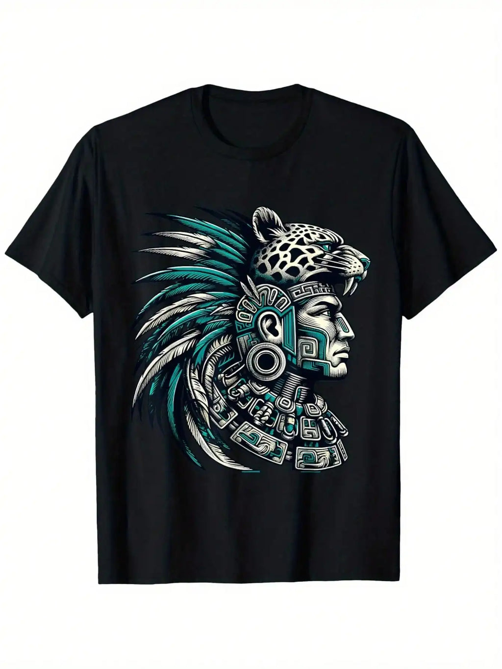 Aztec Warrior Jaguar T-Shirt, 100% Cotton Artwork t-shirts Artistic t-shirts artware t-shirts, 180g, round neck, black, size