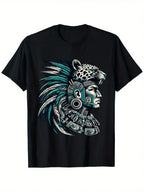 Aztec Warrior Jaguar T-Shirt, 100% Cotton Artwork t-shirts Artistic t-shirts artware t-shirts, 180g, round neck, black, size