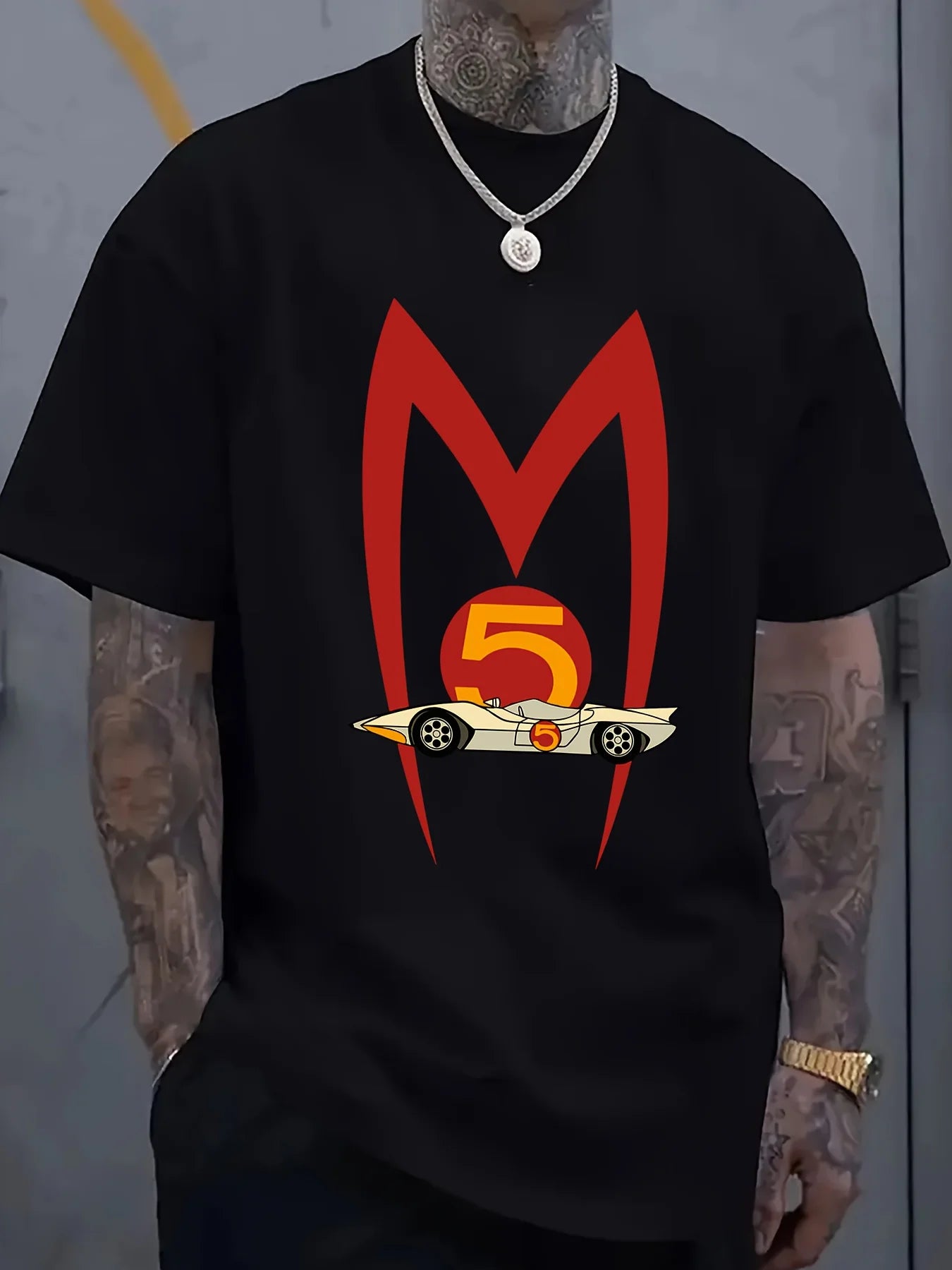 MACH 5 SPEED RACER Vintage Graphic Men's T-Shirt - Funny Racing Car Design, Casual Cotton Crew Neck Tee