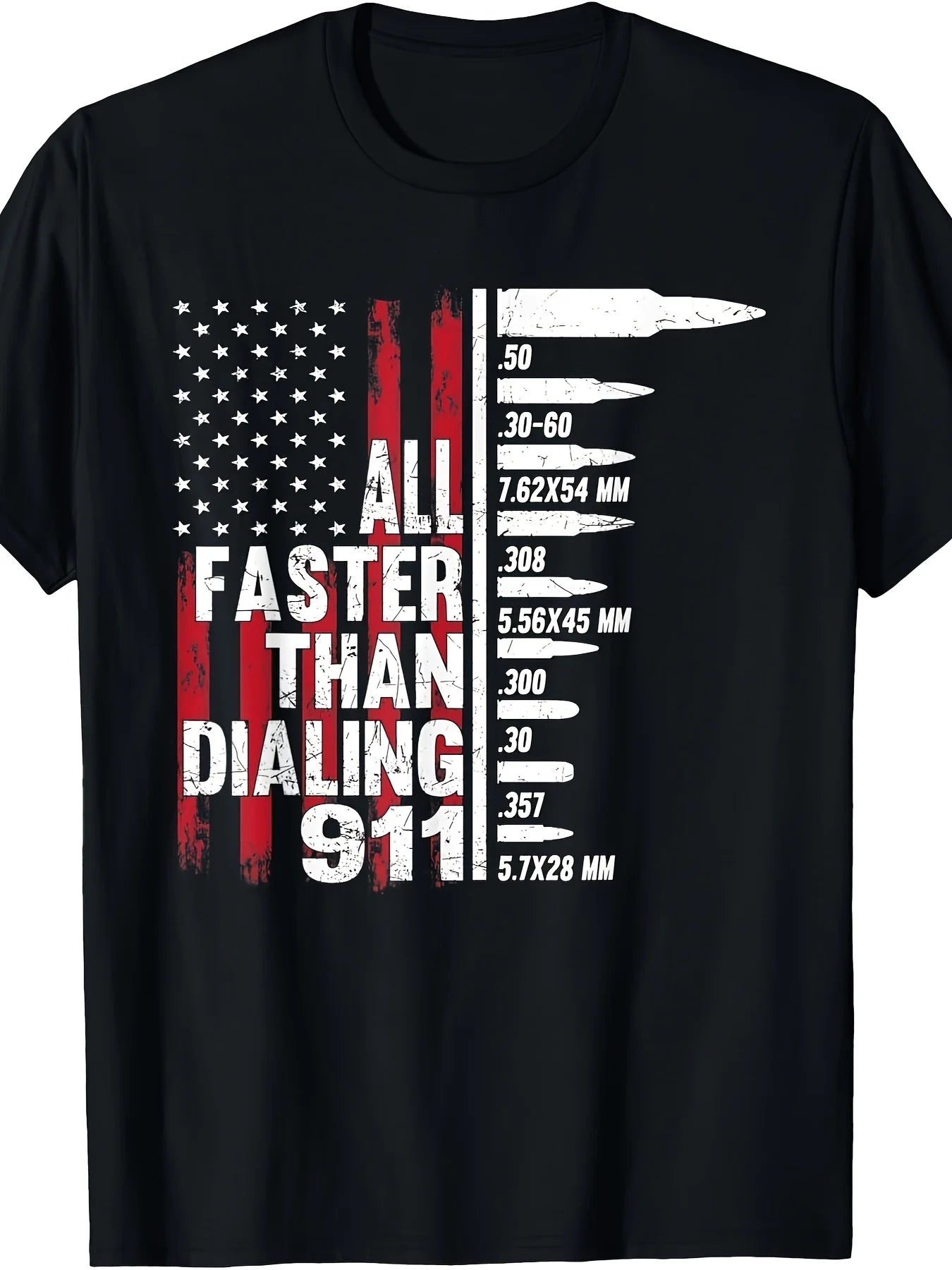 American Flag Gun Lover Graphic T-Shirt for Men - 220g Heavy-Duty, 10000 Links, Faster Than Dialing 911 Design