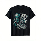 Aztec Warrior Jaguar T-Shirt, 100% Cotton Artwork t-shirts Artistic t-shirts artware t-shirts, 180g, round neck, black, size