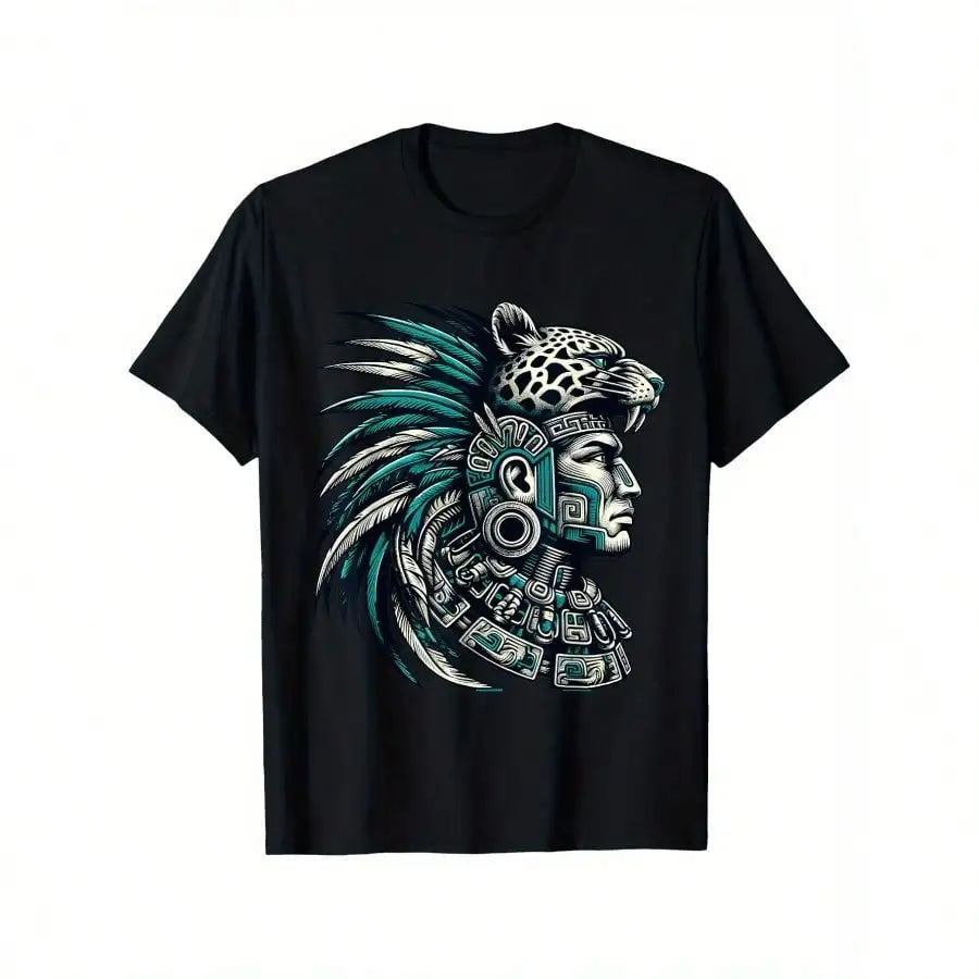 Aztec Warrior Jaguar T-Shirt, 100% Cotton Artwork t-shirts Artistic t-shirts artware t-shirts, 180g, round neck, black, size